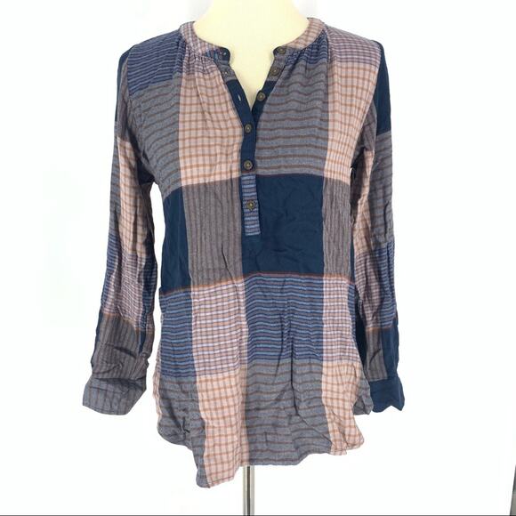 Universal Thread Blue Plaid V-Neck Blouse Pullover Women's Size XS NWT - Picture 1 of 6